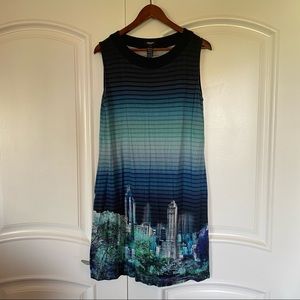Olsen | New York Skyline Blue & Green Strip Dress